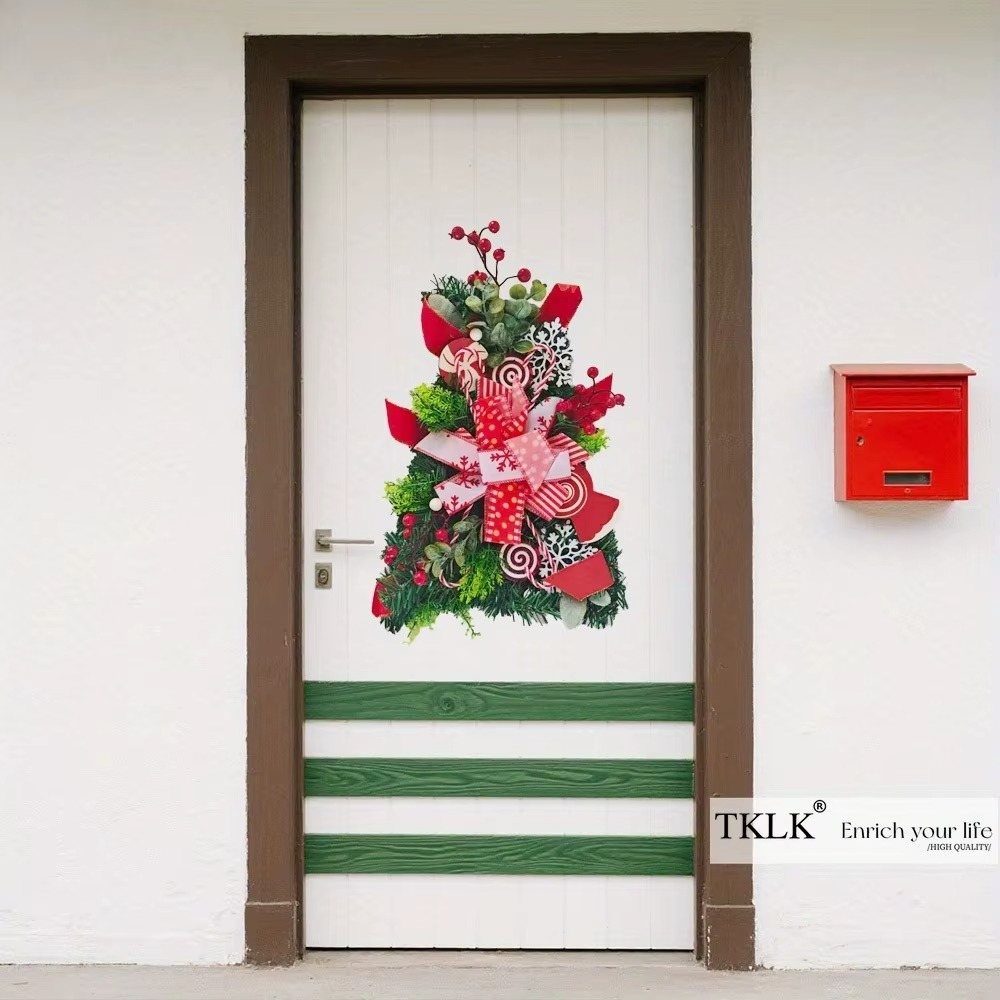 1pc Christmas Hanging Ornaments, Christmas Wreath /Garland, Artificial Christmas Front Door Wreath Wall Pendant Decorations