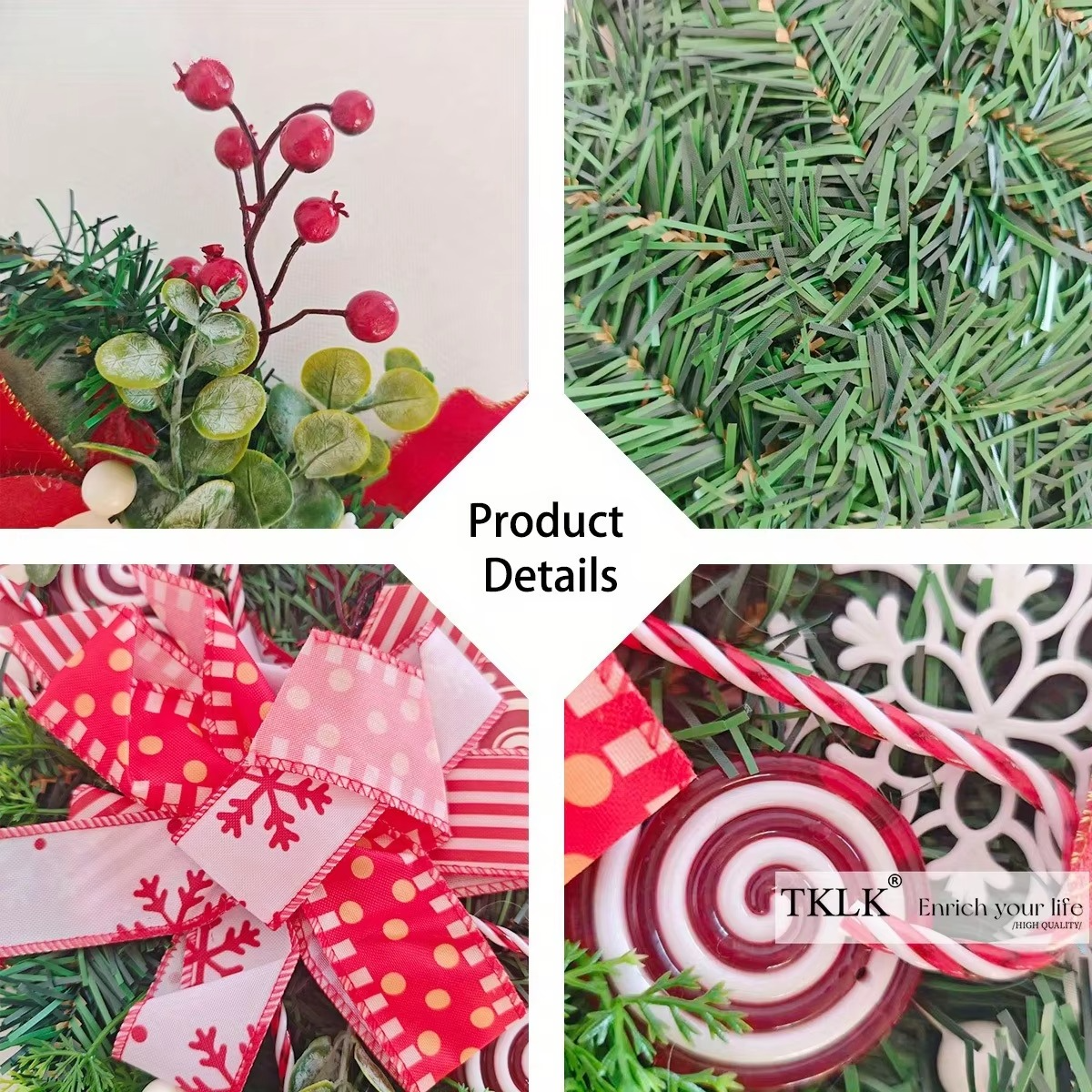1pc Christmas Hanging Ornaments, Christmas Wreath /Garland, Artificial Christmas Front Door Wreath Wall Pendant Decorations