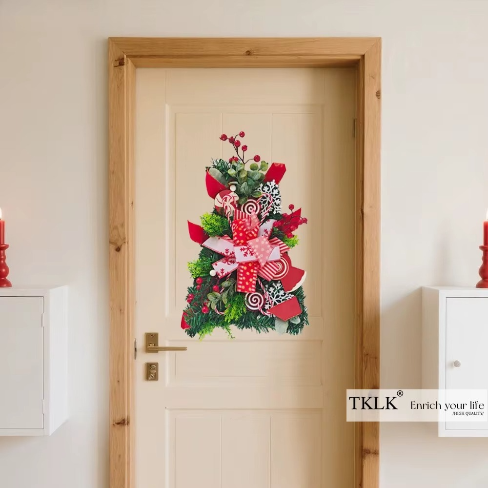 1pc Christmas Hanging Ornaments, Christmas Wreath /Garland, Artificial Christmas Front Door Wreath Wall Pendant Decorations