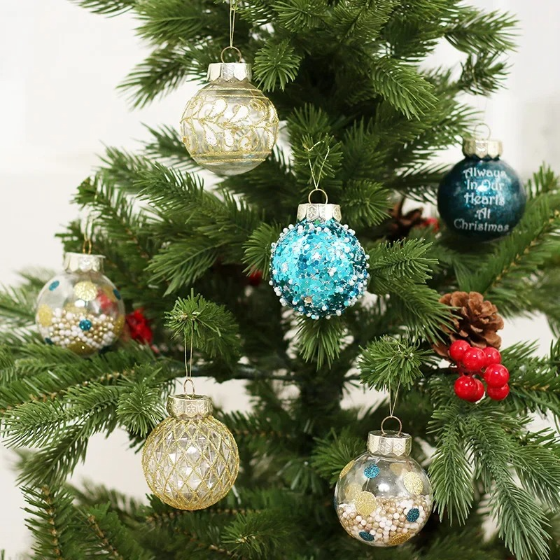 25pcs Christmas Ball Home Hanging Ornaments Blue Gold PET Painted Balls Set Xmas Tree Decoration Pendant New Year Party Decor