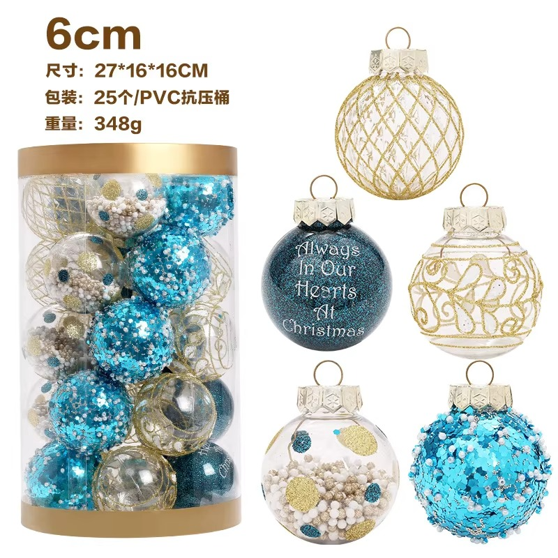 25pcs Christmas Ball Home Hanging Ornaments Blue Gold PET Painted Balls Set Xmas Tree Decoration Pendant New Year Party Decor