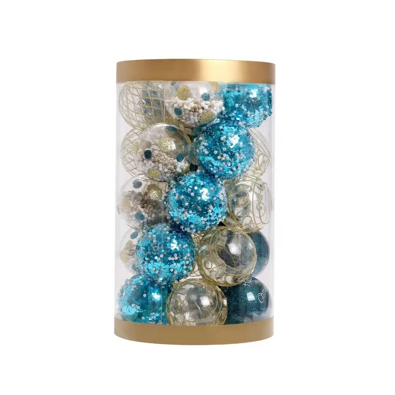 25pcs Christmas Ball Home Hanging Ornaments Blue Gold PET Painted Balls Set Xmas Tree Decoration Pendant New Year Party Decor