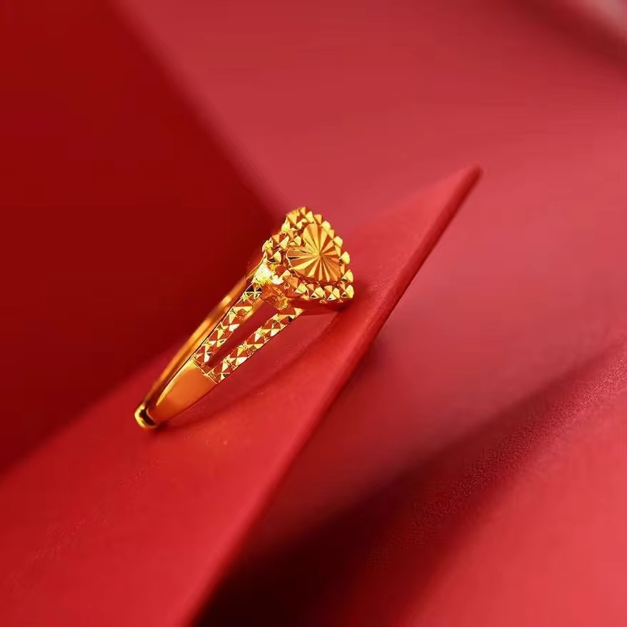 High-quality AU999 gold rings fashionable high-end heart shape 24K real gold ring Valentine's day love ring jewelry