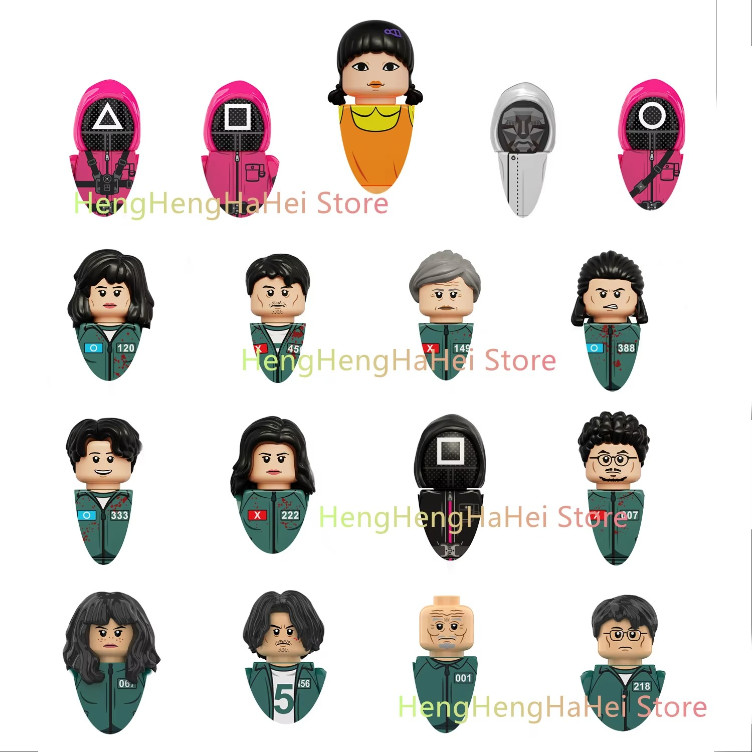 17pcs New Squid Game3 Anime Cartoon TV Bricks Toy Dolls Building Blocks Assemble Toys Model Children Christmas Gifts