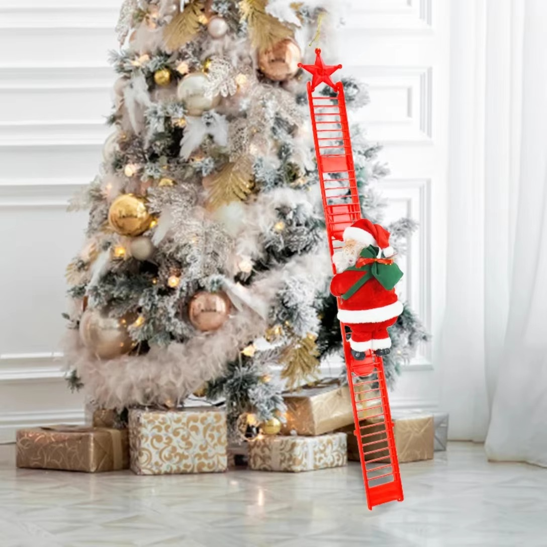 2025 Santa Claus Doll Climbing Ladder with Music Christmas Tree Ornaments Decorations For Home 2023 Navidad New Year Kids Gift