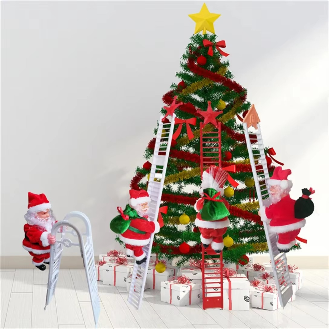 2025 Santa Claus Doll Climbing Ladder with Music Christmas Tree Ornaments Decorations For Home 2023 Navidad New Year Kids Gift
