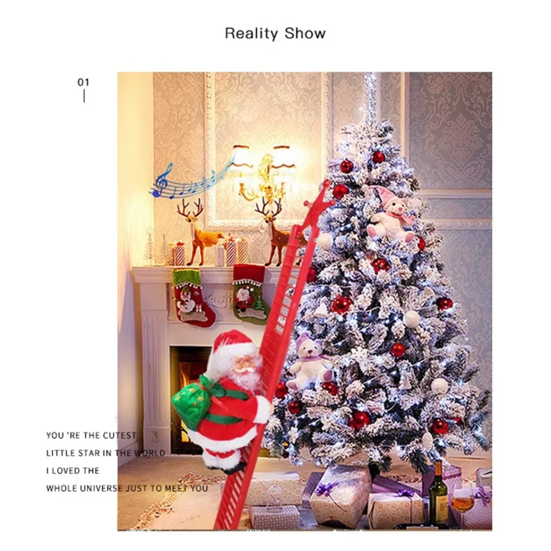 2025 Santa Claus Doll Climbing Ladder with Music Christmas Tree Ornaments Decorations For Home 2023 Navidad New Year Kids Gift