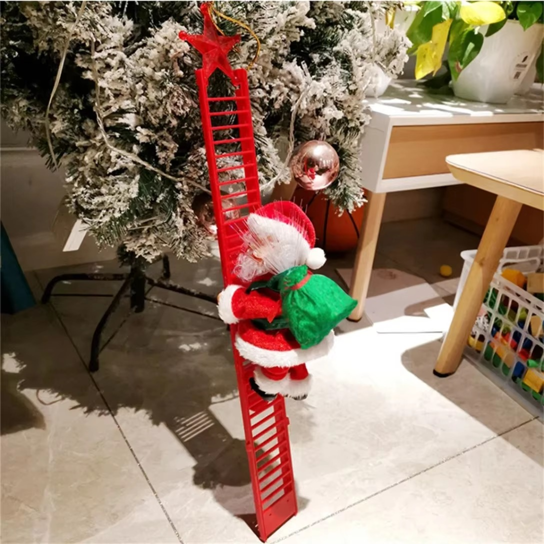 2025 Santa Claus Doll Climbing Ladder with Music Christmas Tree Ornaments Decorations For Home 2023 Navidad New Year Kids Gift