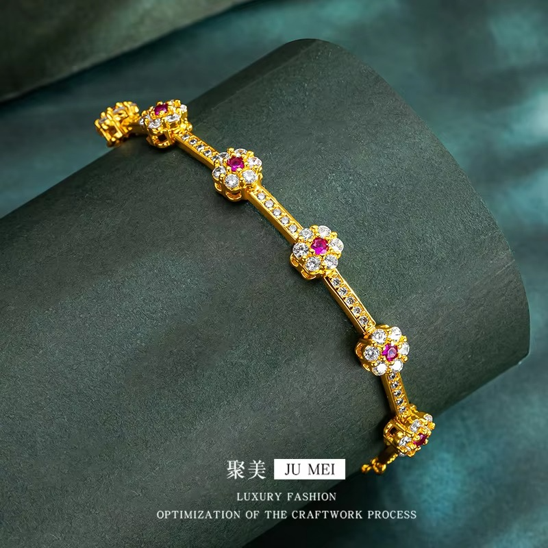 Luxury 24K 9999 Pure Gold real gold Diamond Plum Blossom Bracelet Gem Bracelet for Girlfriend