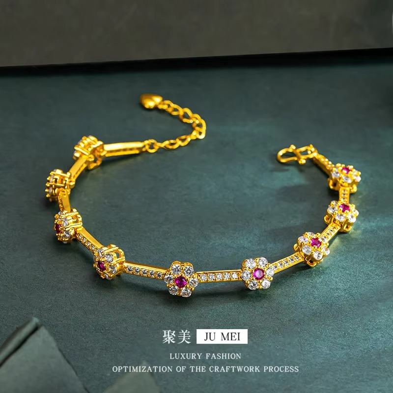 Luxury 24K 9999 Pure Gold real gold Diamond Plum Blossom Bracelet Gem Bracelet for Girlfriend
