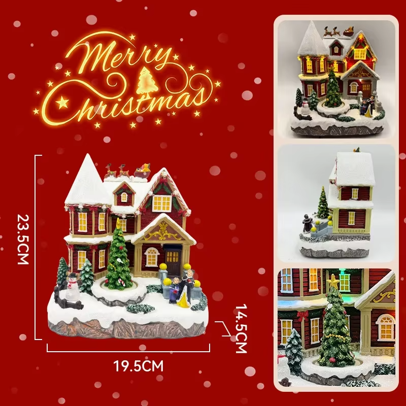New 2025 Christmas Resin Ornament with Glowing Musical Snow Scene House Window Desktop Decoration Gift