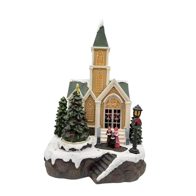 2025 New Year Christmas Church LED Lamp with Glowing Music Snow Scene Desktop House Ornament Holiday Decoration