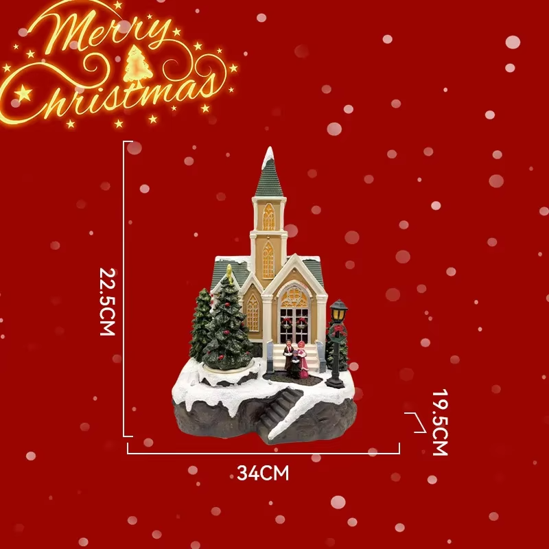 2025 New Year Christmas Church LED Lamp with Glowing Music Snow Scene Desktop House Ornament Holiday Decoration