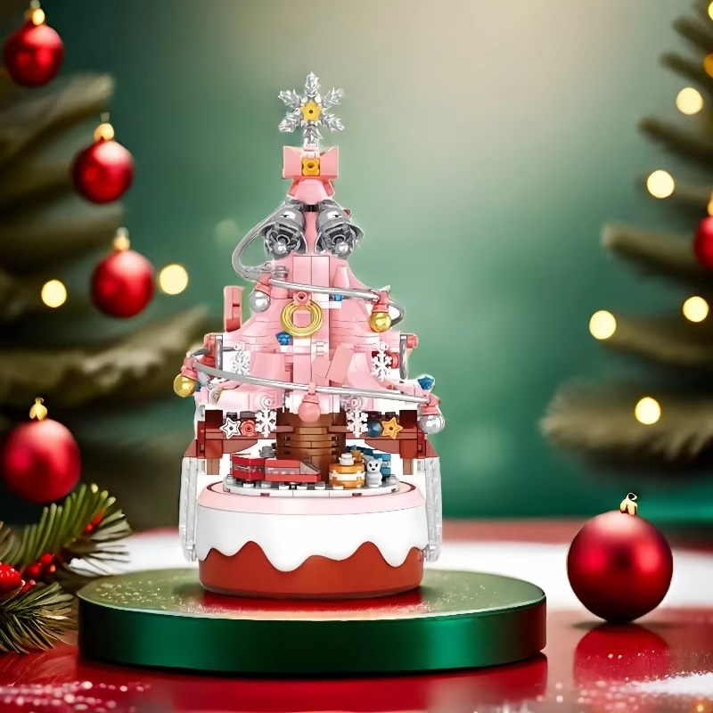 HUIQIBAO Children Mini Christmas Tree Santa Claus Music Box Model Micro Bricks Building Block DIY Bricks Toys for Adult Gift