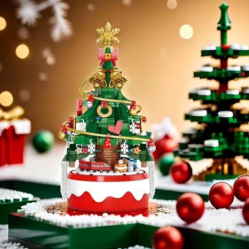 HUIQIBAO Children Mini Christmas Tree Santa Claus Music Box Model Micro Bricks Building Block DIY Bricks Toys for Adult Gift