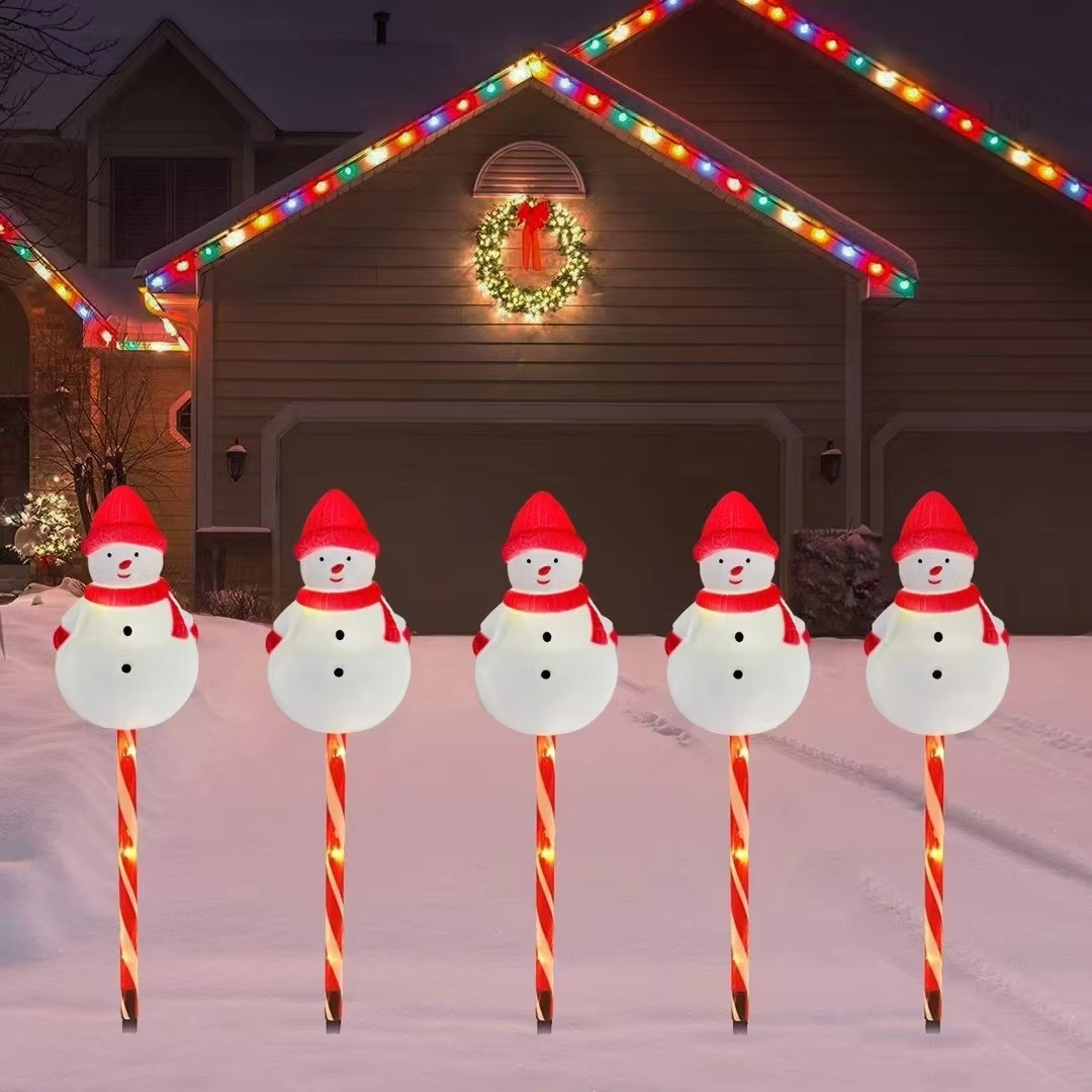 5pcs/set Outdoor Lawn Lights For Garden Christmas Snowmen Solar Plug Lights For Courtyard Holiday Decoration Xmas Decor 002