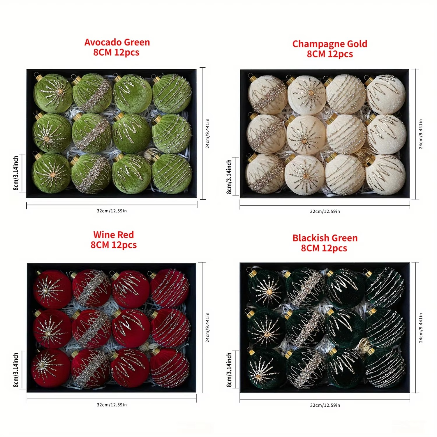 12PCS a Set 8CM Christmas Tree Balls Decorations, For Wedding, Parties and Holidays, Christmas Ball Decorative Hanging Items