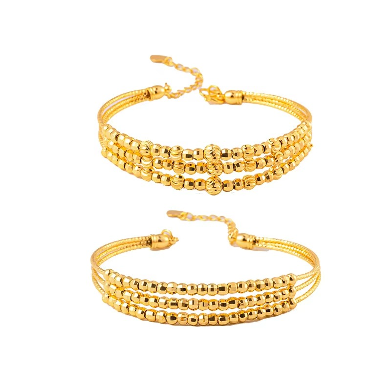 9999 24K Real Gold Shop Same Style Women's Bracelet with Three Circles Sparkling Adjustable AU750 Birthday Gift Fashionable Luxu