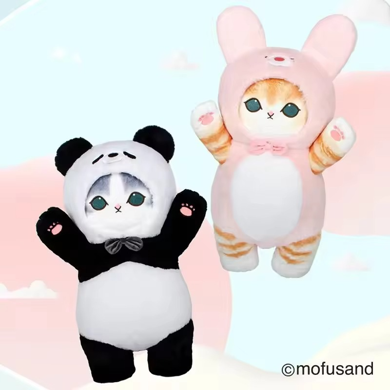 50cm Genuine Mofusand Shark Cat Cute Panda Bunny Doll Plush Doll Cat Fushandi Gift Cat Pillow Home Dress-Up Cat Kids Xmas Gift