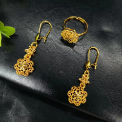 lux 9999 24K Real Gold Women's Fashionable and Flower Necklace Earrings Bracelet Ring Jewelry Set Dubai Bridal Pendants