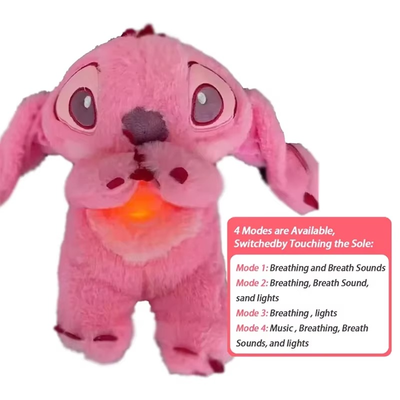 Cute Anime Stitch Plush Doll (Pink Angel): Breathing Light, Music - Kid/Baby Sleep Soother, Perfect Christmas Birthday Gift