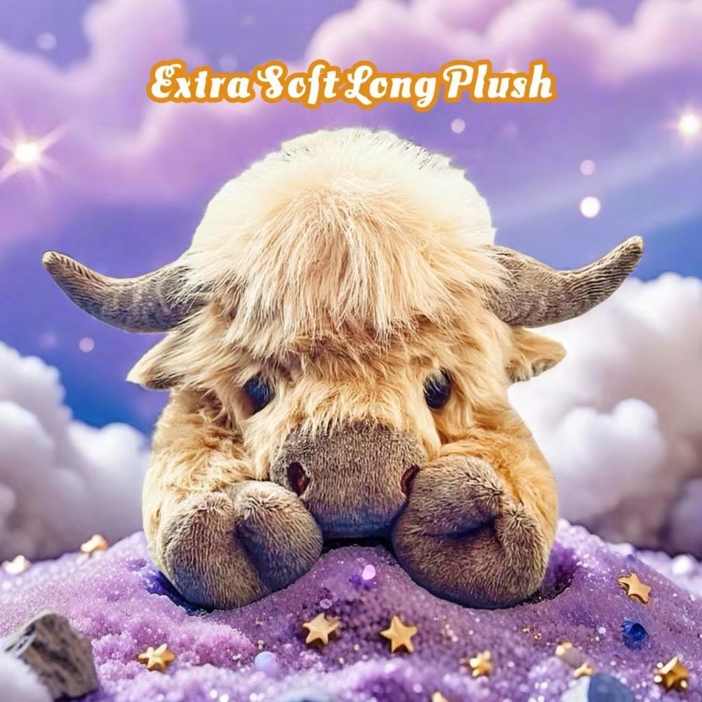 35cm Simulation Lying Highland Cow Plush Animal Doll Soft Stuffed Lying Highland Cow Plush Toy Kawaii Kids Xmas Gifts Home Decor