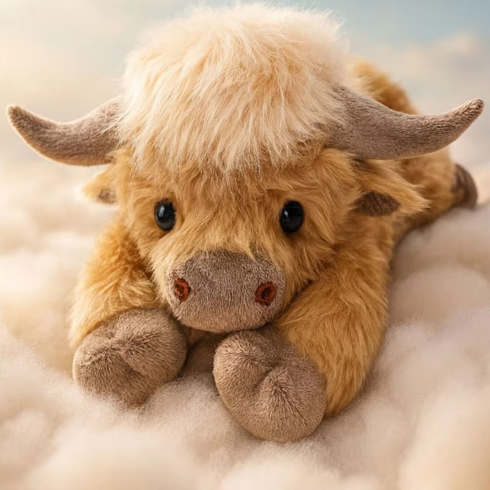 35cm Simulation Lying Highland Cow Plush Animal Doll Soft Stuffed Lying Highland Cow Plush Toy Kawaii Kids Xmas Gifts Home Decor