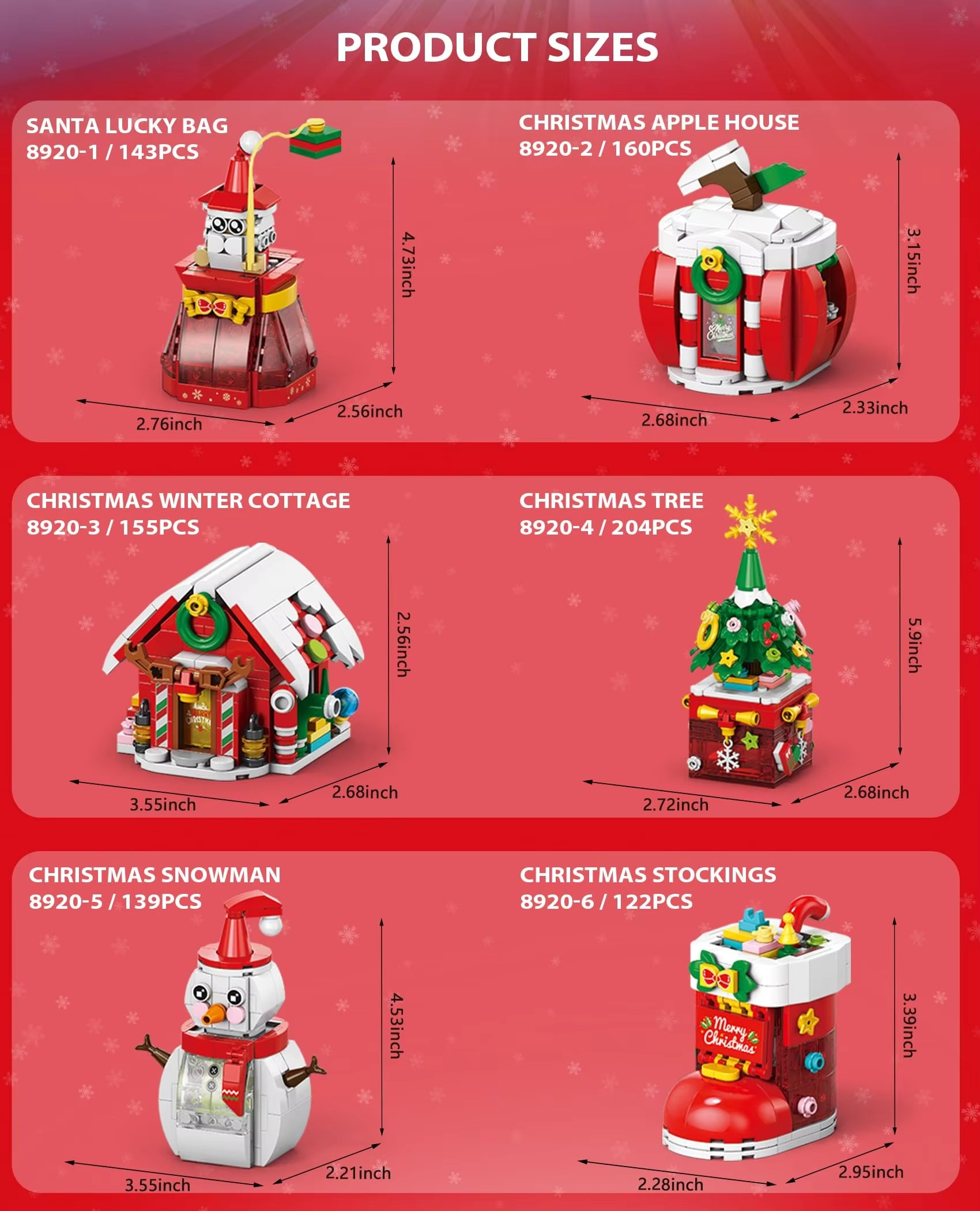 6pcs Christmas Building Set with Lights Music Santa Gift Bag Snowman Xmas Tree Stockings Apple House Winter Cottage STEM Toys