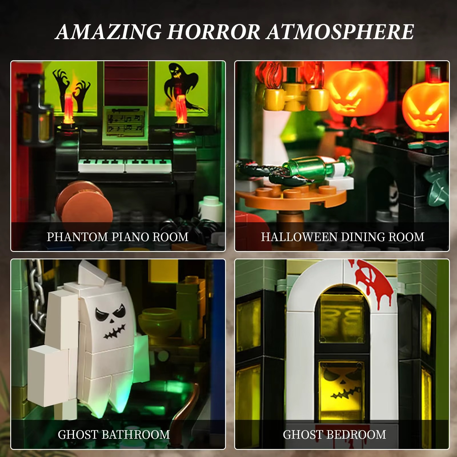 Haunted House Building Block Set Ideas Halloween Holiday Architecture Style Model Toys with Lighting Kit Christmas Gifs