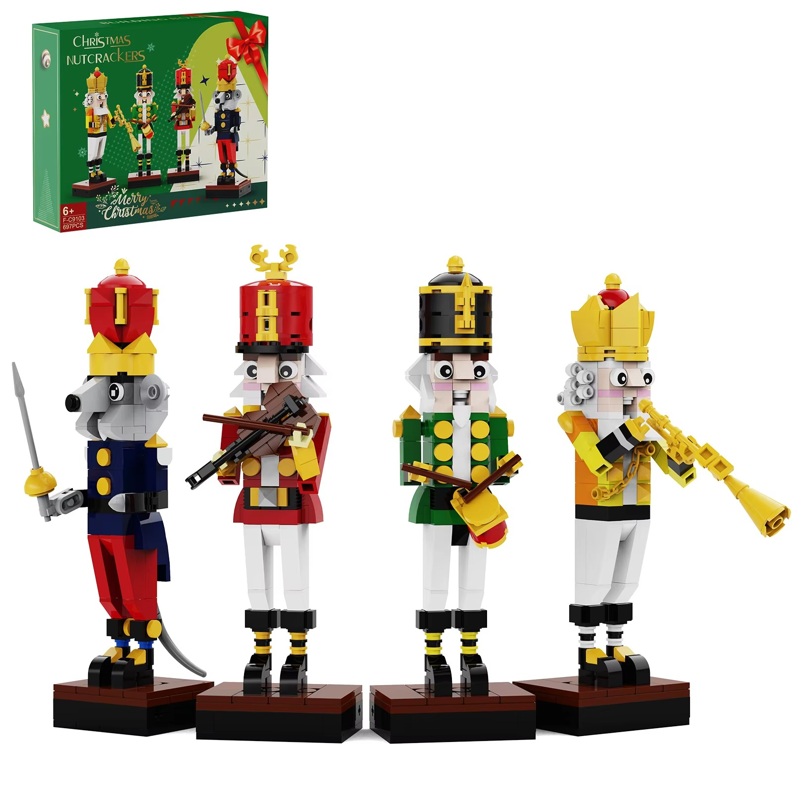 BuildMoc Christmas Nutcracker Building Block Set King Trumpeter Soldier Drummer Knight Figures Bricks Toy For Children Xmas Gift