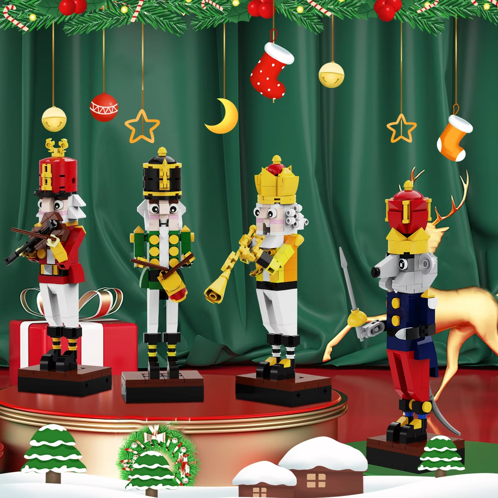 BuildMoc Christmas Nutcracker Building Block Set King Trumpeter Soldier Drummer Knight Figures Bricks Toy For Children Xmas Gift