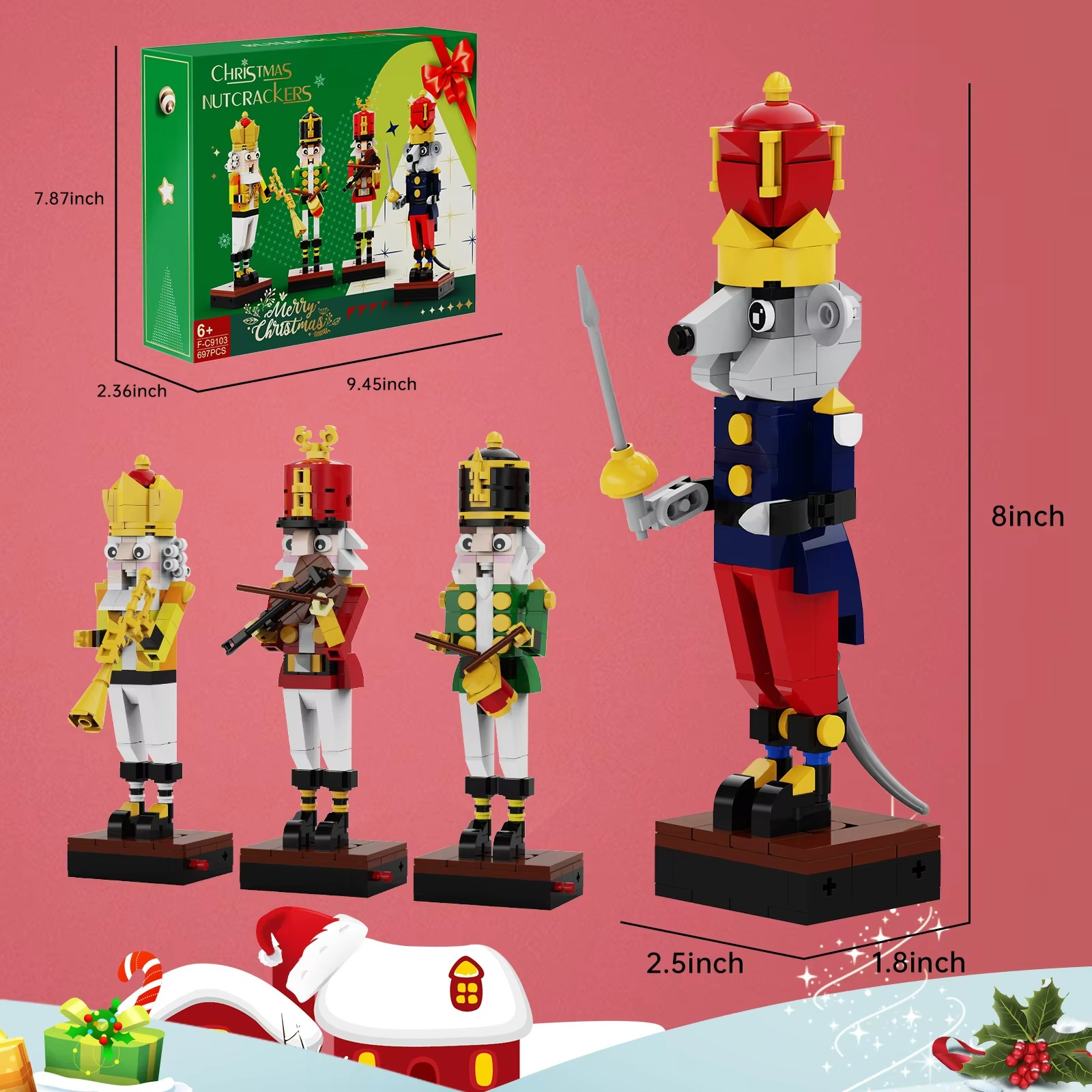BuildMoc Christmas Nutcracker Building Block Set King Trumpeter Soldier Drummer Knight Figures Bricks Toy For Children Xmas Gift