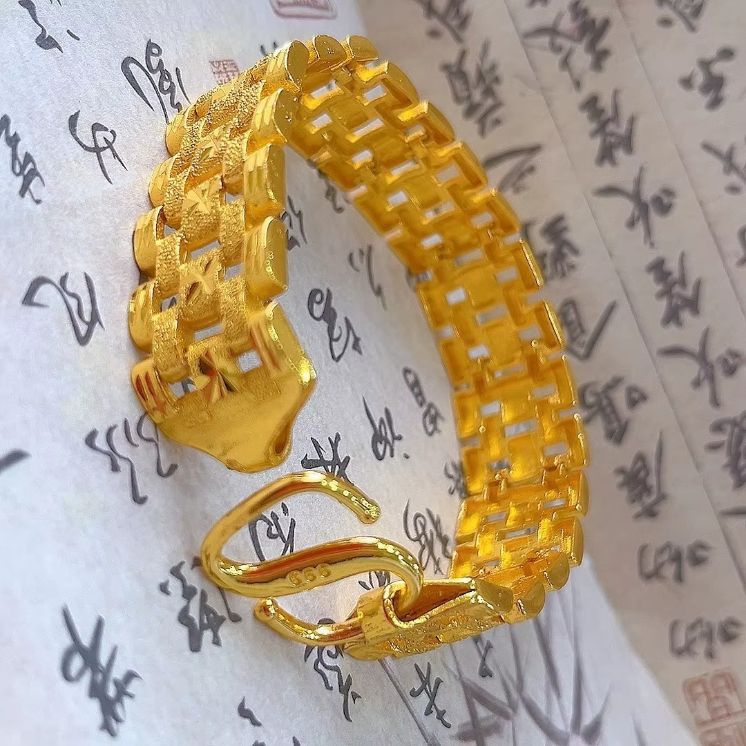 Luxury 24K 9999 Pure Gold Double Buckle Chain Watch Chain Men's High Sense Bracelet