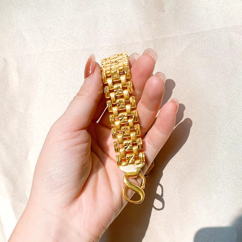 Luxury 24K 9999 Pure Gold Double Buckle Chain Watch Chain Men's High Sense Bracelet