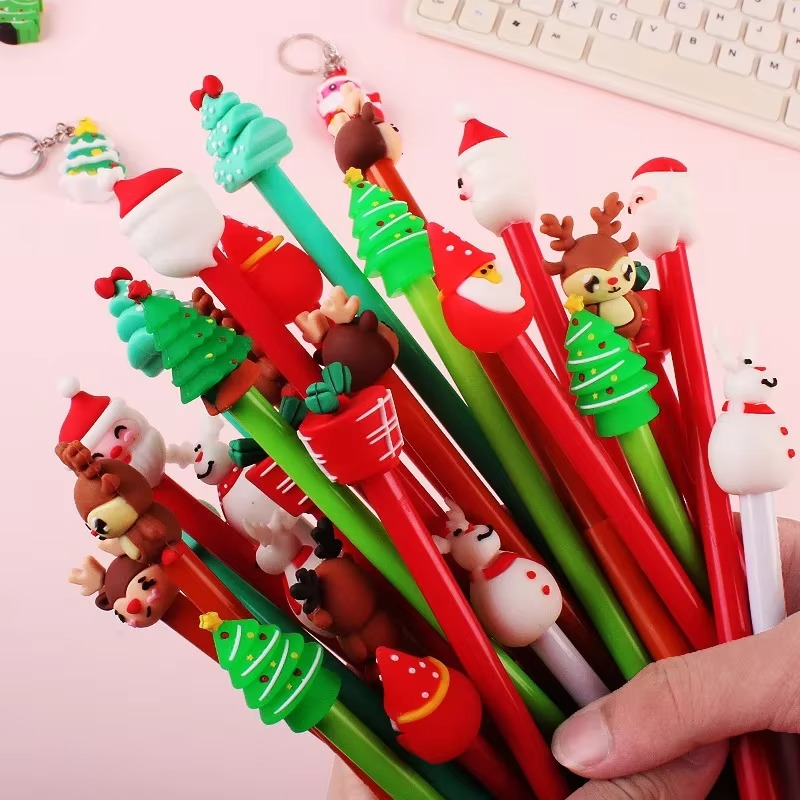 40Pcs/Lot Kawaii Christmas Gel Pen 0.5mm Black Ink Cute Christmas Tree Elk Santa Snowmen Neutral Pen School Stationary Kids Gift