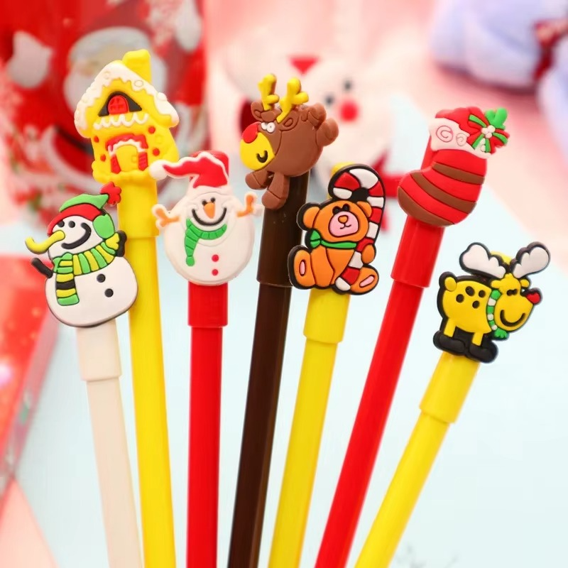 40Pcs/Lot Kawaii Christmas Gel Pen 0.5mm Black Ink Cute Christmas Tree Elk Santa Snowmen Neutral Pen School Stationary Kids Gift