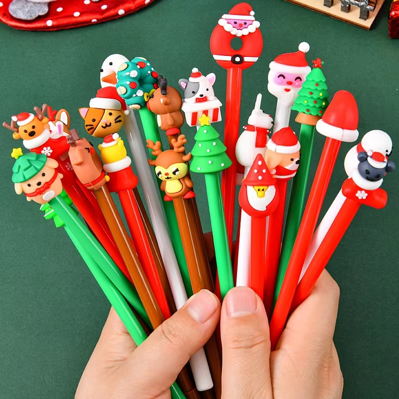 40Pcs/Lot Kawaii Christmas Gel Pen 0.5mm Black Ink Cute Christmas Tree Elk Santa Snowmen Neutral Pen School Stationary Kids Gift