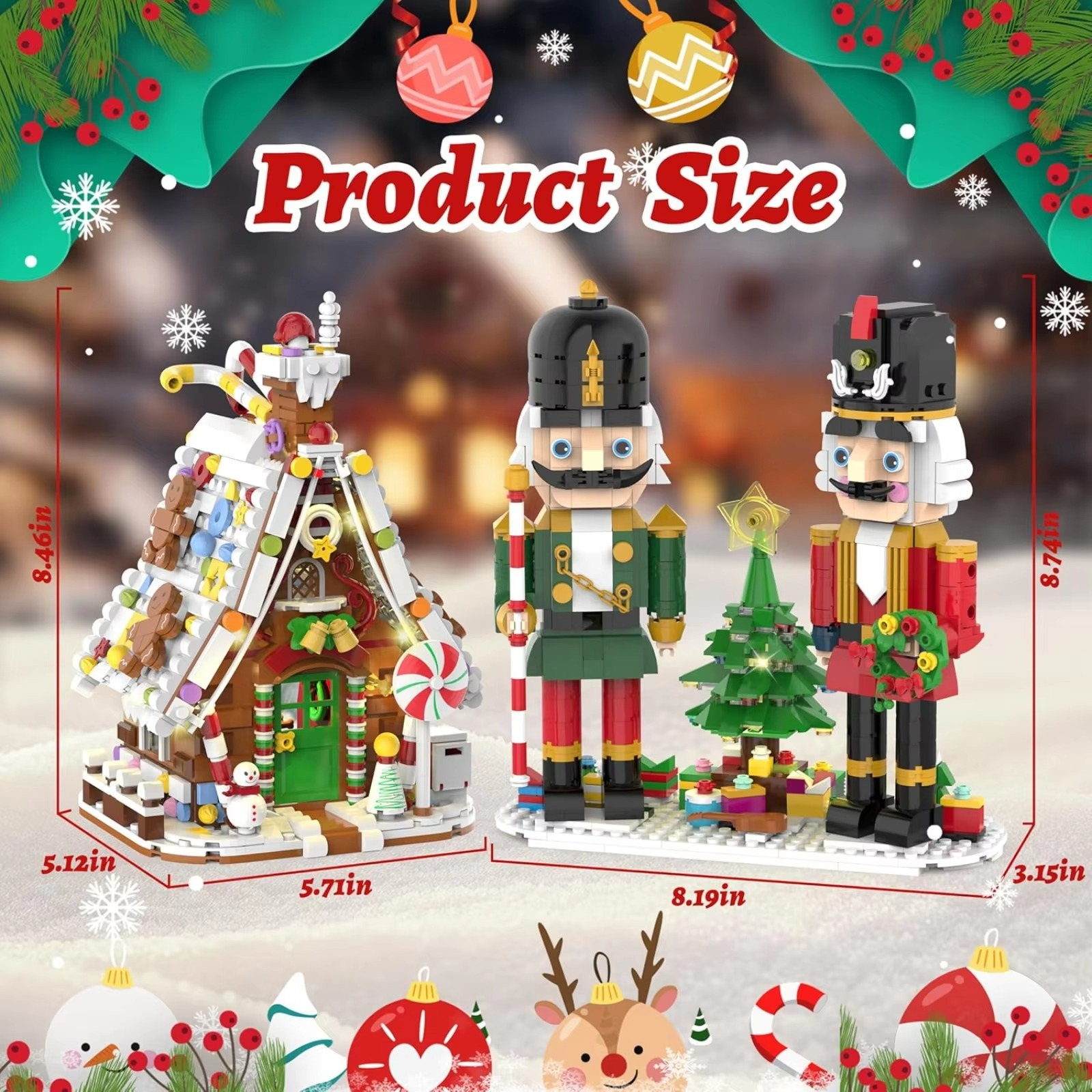Christmas Gingerbread House & 2in1 Nutcracker Building Blocks Set Holiday Decoration Xmas Gifts for Adult and Children(1606 PCS)