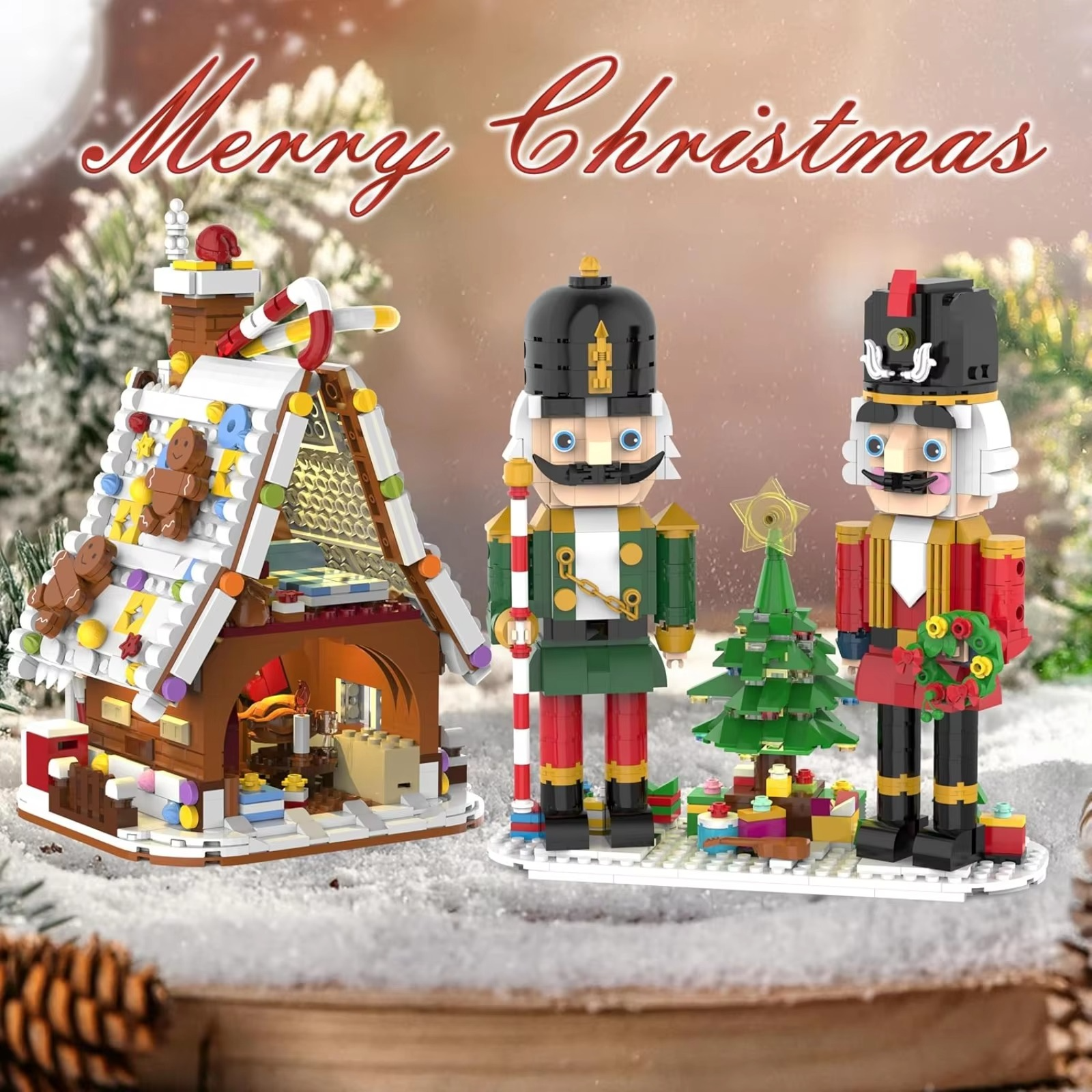 Christmas Gingerbread House & 2in1 Nutcracker Building Blocks Set Holiday Decoration Xmas Gifts for Adult and Children(1606 PCS)