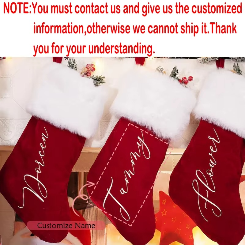 Personalized Name Red Plush Christmas Stocking Merry Xmas Eve Holiday Party Home Decoration Supplies Kid Girl Boy Gifts Toy Bag