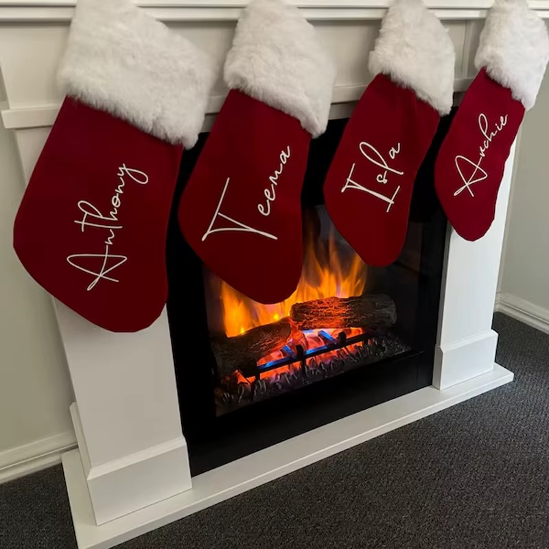 Personalized Name Red Plush Christmas Stocking Merry Xmas Eve Holiday Party Home Decoration Supplies Kid Girl Boy Gifts Toy Bag
