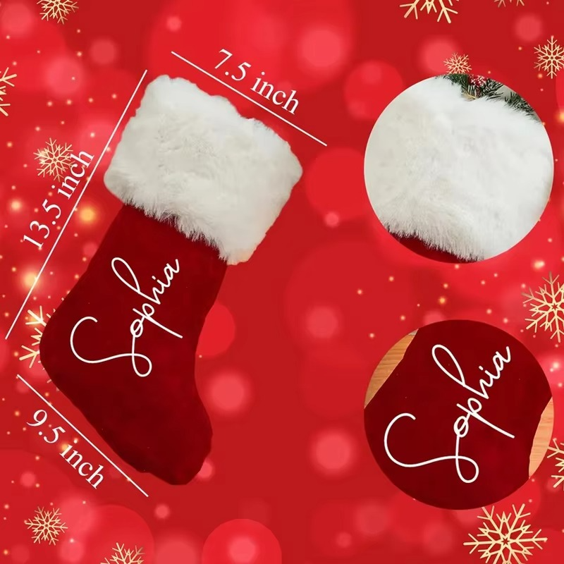 Personalized Name Red Plush Christmas Stocking Merry Xmas Eve Holiday Party Home Decoration Supplies Kid Girl Boy Gifts Toy Bag
