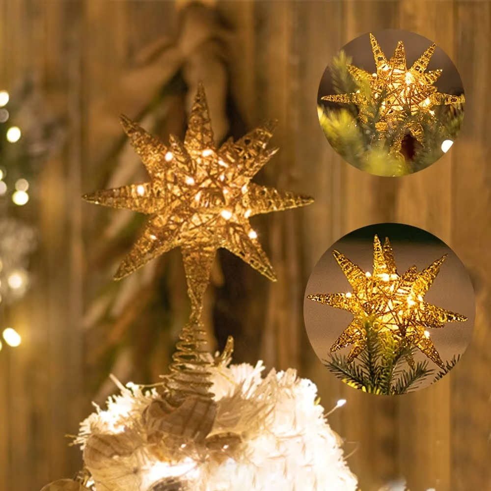 1pc Christmas Tree Topper With Lights, 18-Pointed Star, Xmas Treetop Star Ornaments, Christmas Tree Iron Hat Star