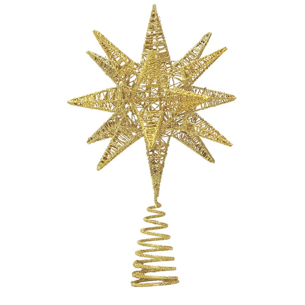 1pc Christmas Tree Topper With Lights, 18-Pointed Star, Xmas Treetop Star Ornaments, Christmas Tree Iron Hat Star
