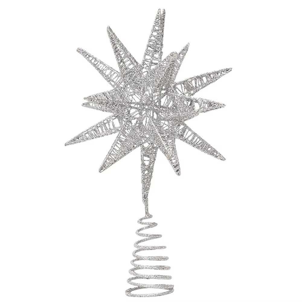 1pc Christmas Tree Topper With Lights, 18-Pointed Star, Xmas Treetop Star Ornaments, Christmas Tree Iron Hat Star