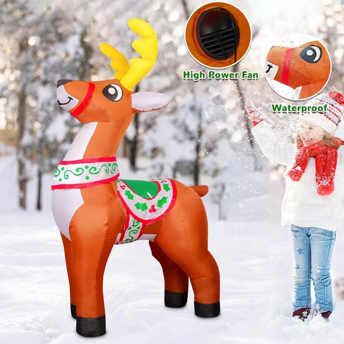 6 FT Christmas Inflatable LED Reindeer Lighted Blow up Elk Outdoor Yard Home Decoration Cute Fun Xmas Holiday Blow Up Party Toy