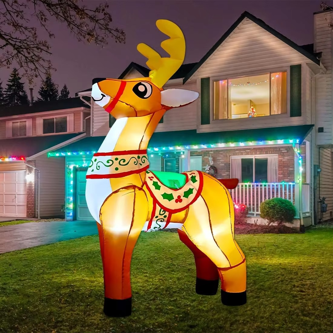 6 FT Christmas Inflatable LED Reindeer Lighted Blow up Elk Outdoor Yard Home Decoration Cute Fun Xmas Holiday Blow Up Party Toy