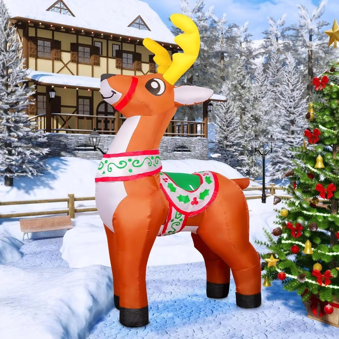 6 FT Christmas Inflatable LED Reindeer Lighted Blow up Elk Outdoor Yard Home Decoration Cute Fun Xmas Holiday Blow Up Party Toy