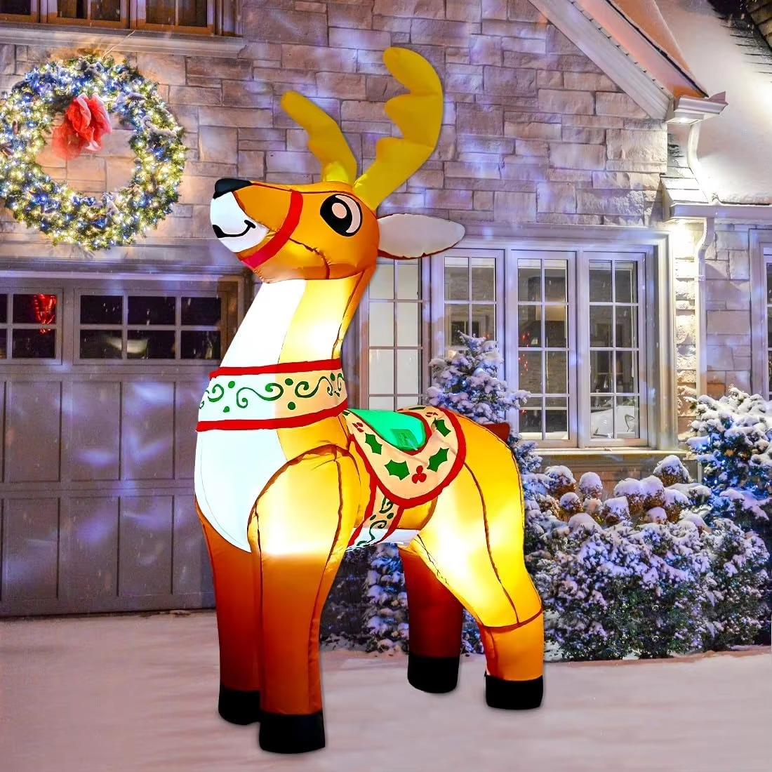 6 FT Christmas Inflatable LED Reindeer Lighted Blow up Elk Outdoor Yard Home Decoration Cute Fun Xmas Holiday Blow Up Party Toy