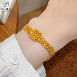 9999 24K Real Gold Shop Same Style Women's Gold Bracelet Lace Square Strap Gift Luxury Beautiful Jewelry